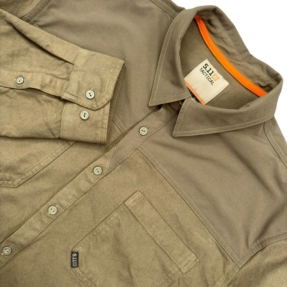 5.11 Tactical Ascension Shirt Mens XL Brown RapiDraw Placket Twill Long Sleeve